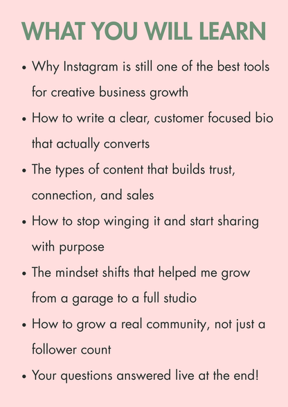 How To Grow Your Creative Business On Instagram Webinar - Tuesday 21st October - 5:30pm - 7pm